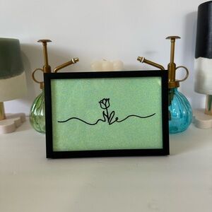 Framed Minimalist Flower Art on Glitter Background
